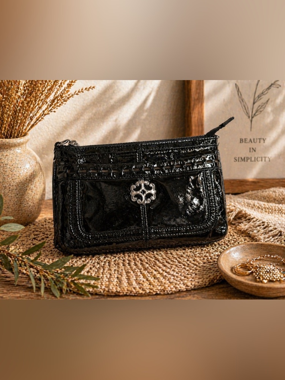Brighton Black Patent Leather Wristlet Hand‎ Bag